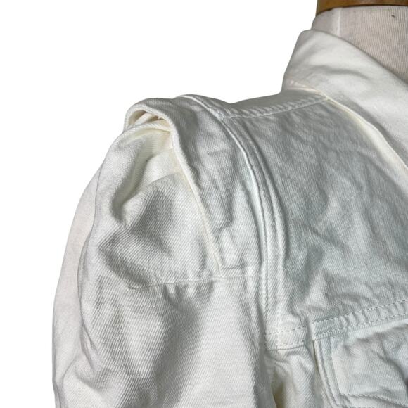 FRAME Denim Rosette Puff Sleeve Denim Jacket Rumpled Blanc White Small - Picture 5 of 8
